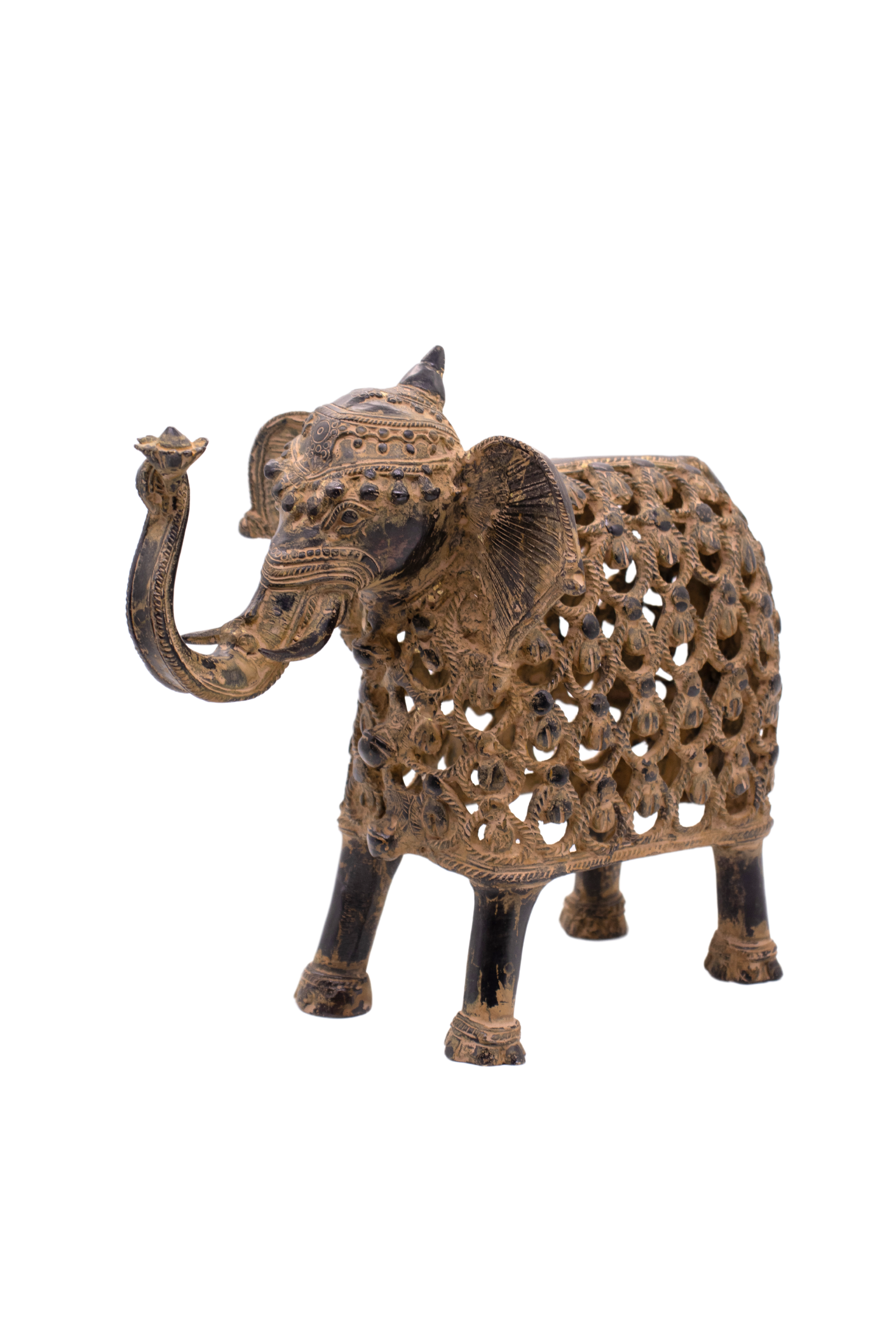 Estátua de Elefante em Bronze Armadura Índia 25,5 cm