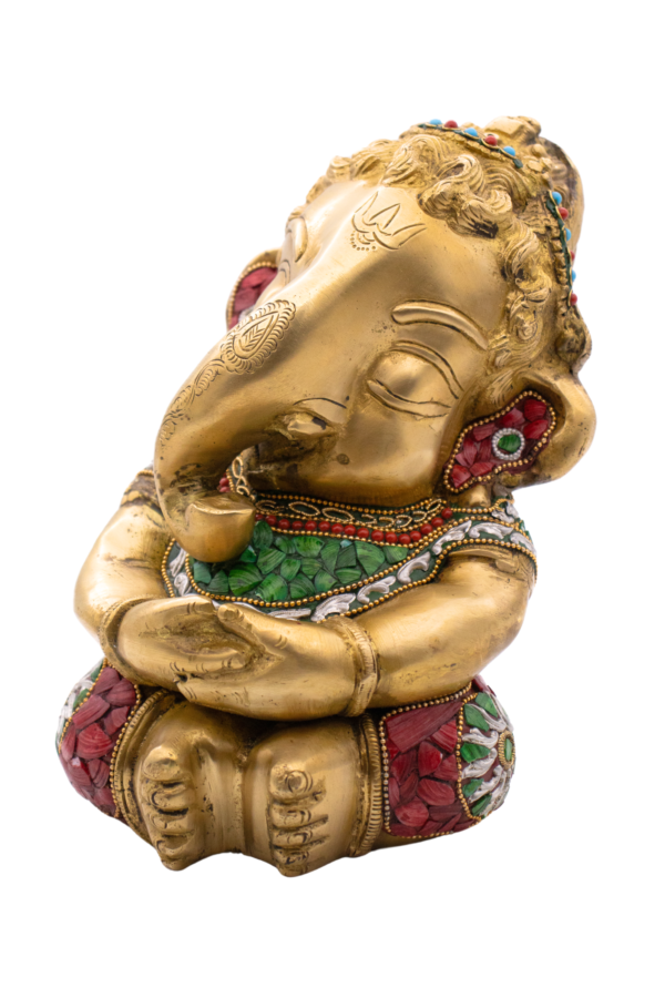 Estátua de Ganesha Baby em Bronze Índia com Pedras Coloridas 21,5 cm - Imagem 4