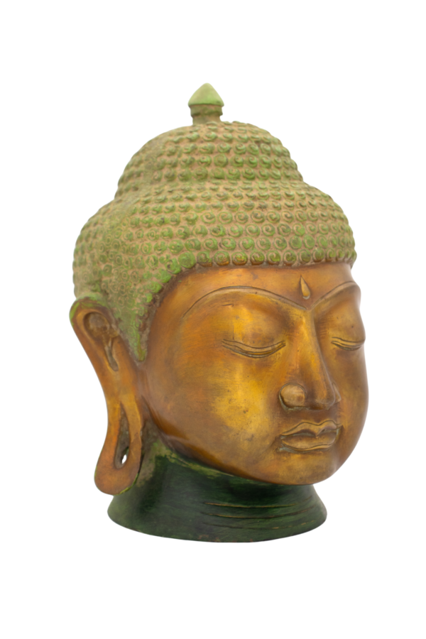 Cabeça de Buda em Bronze Pátina Esverdeada Índia 26,5 cm - Imagem 4