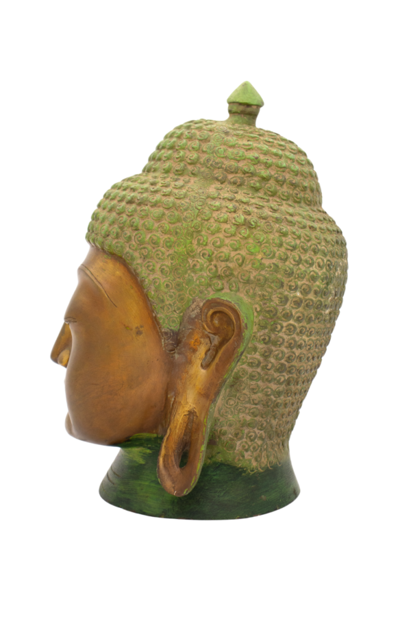 Cabeça de Buda em Bronze Pátina Esverdeada Índia 26,5 cm - Imagem 5