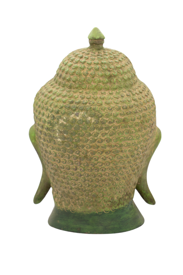 Cabeça de Buda em Bronze Pátina Esverdeada Índia 26,5 cm - Imagem 6