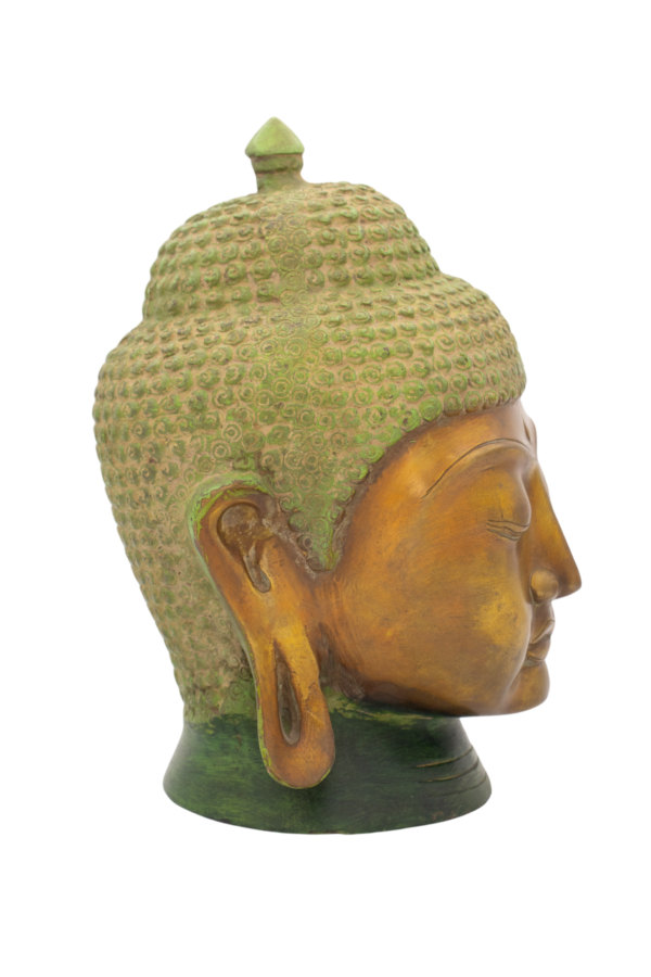 Cabeça de Buda em Bronze Pátina Esverdeada Índia 26,5 cm - Imagem 3
