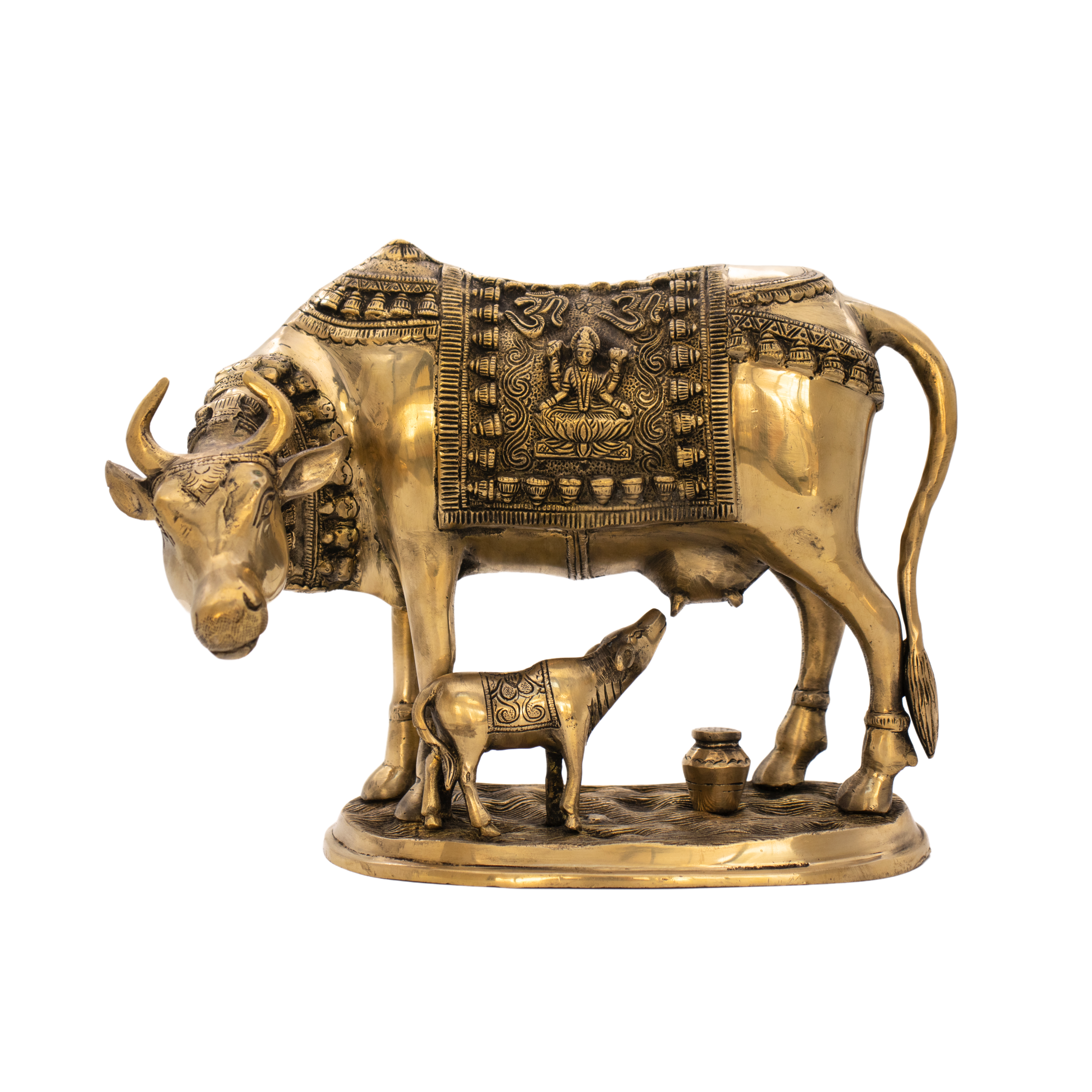 Estátua de Vaca com Bezerro, Ganesha e Lákshmi em Bronze Índia 33 cm