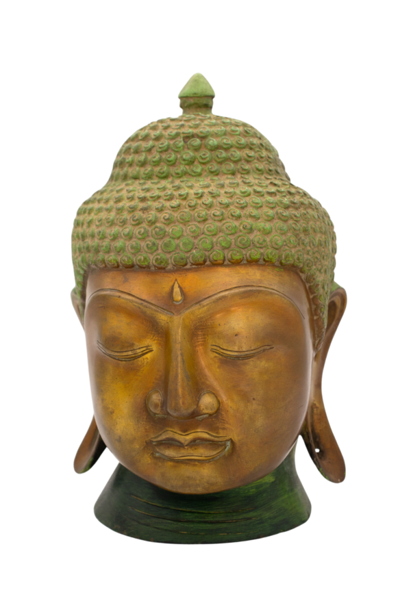 Cabeça de Buda em Bronze Pátina Esverdeada Índia 26,5 cm - Imagem 2