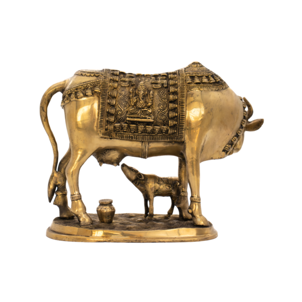 Estátua de Vaca com Bezerro, Ganesha e Lákshmi em Bronze Índia 33 cm - Imagem 2