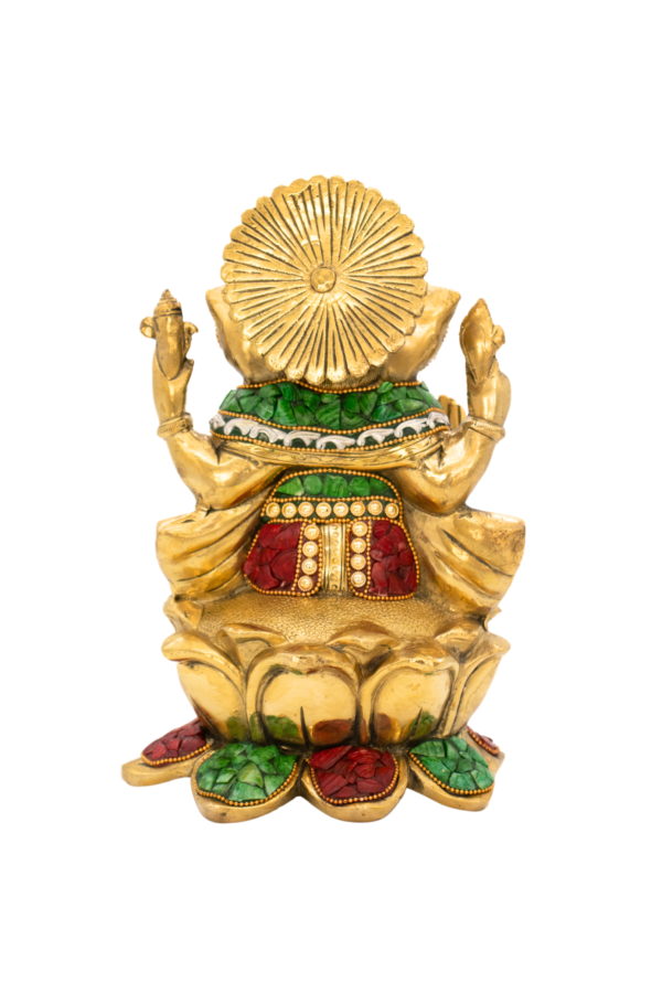 Estátua de Ganesha em Bronze Índia com Pedras Coloridas 24,5 cm - Imagem 2
