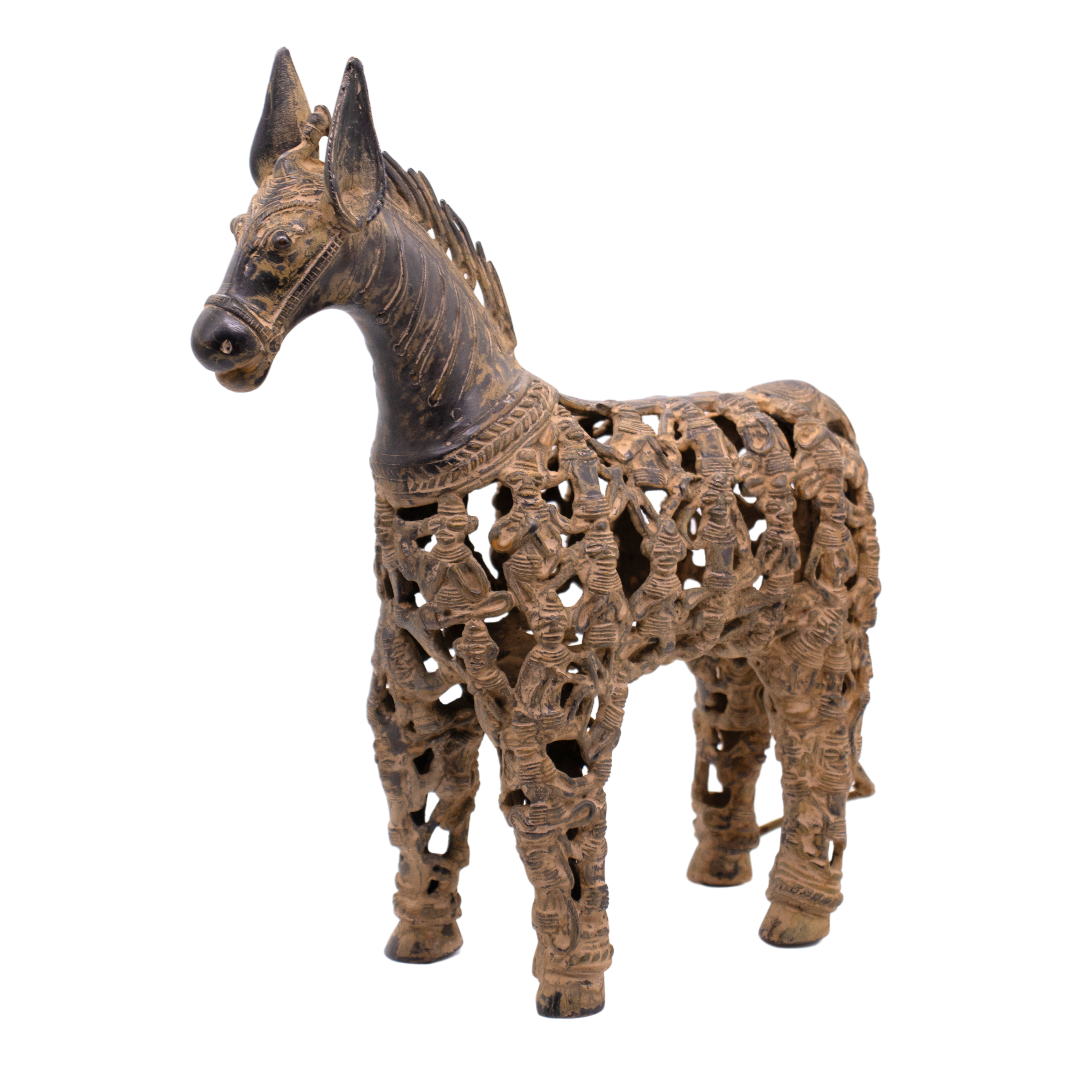 Estátua de Cavalo em Bronze Armadura Índia 34 cm
