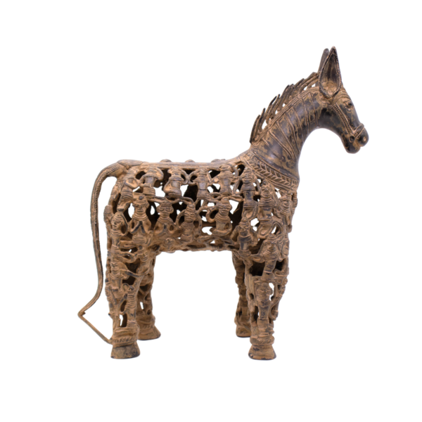Estátua de Cavalo em Bronze Armadura Índia 34 cm - Imagem 2