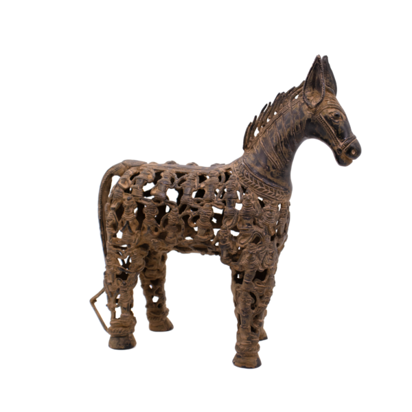Estátua de Cavalo em Bronze Armadura Índia 34 cm - Imagem 3