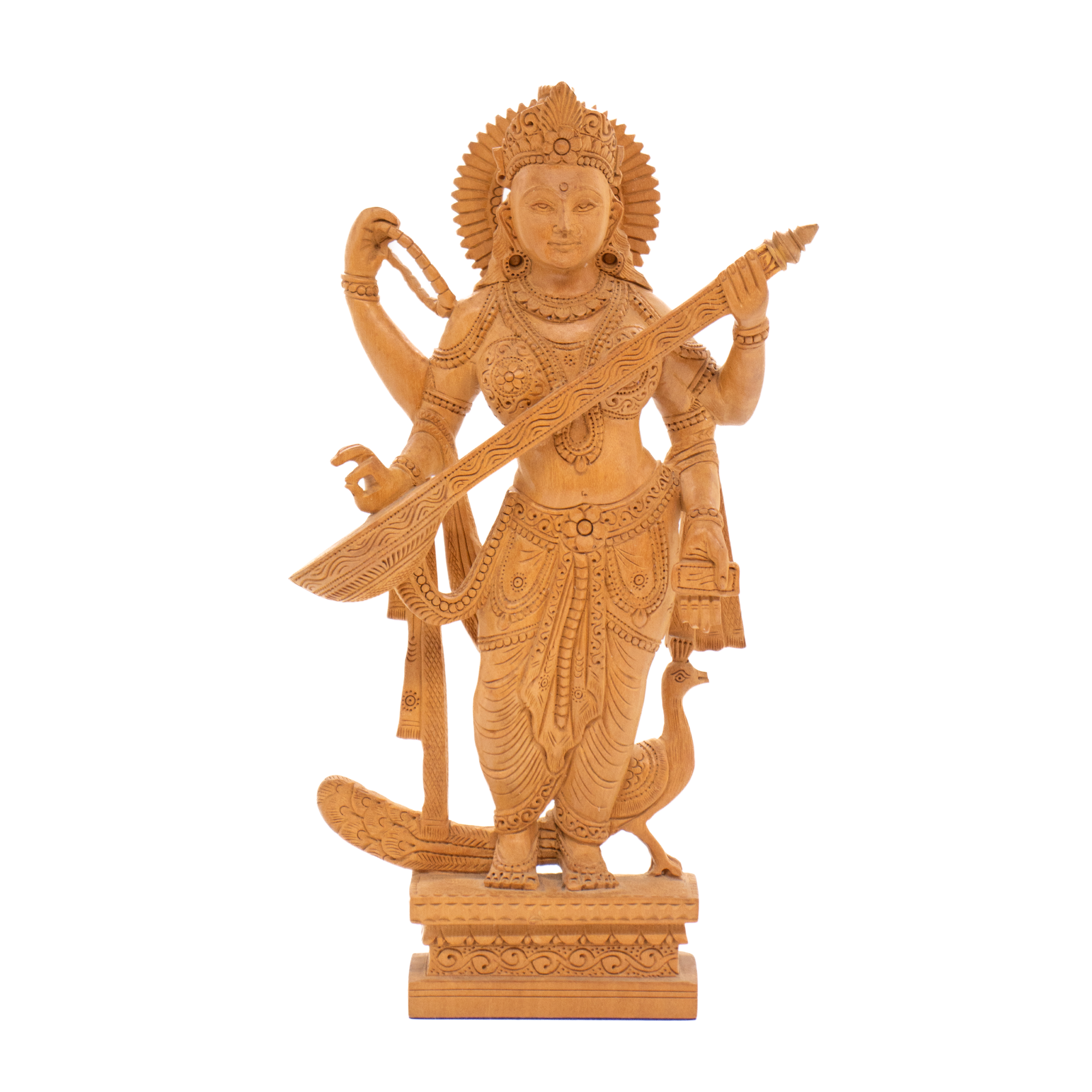 Escultura de Saraswati em Madeira Índia 25,5 cm