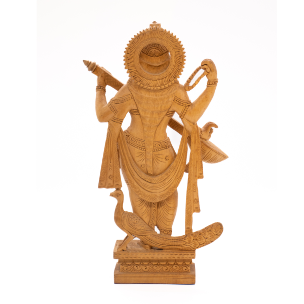 Escultura de Saraswati em Madeira Índia 25,5 cm - Imagem 3