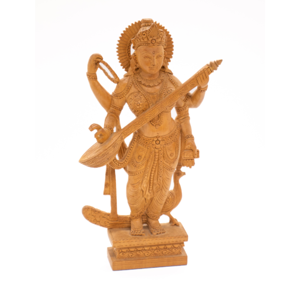 Escultura de Saraswati em Madeira Índia 25,5 cm - Imagem 2