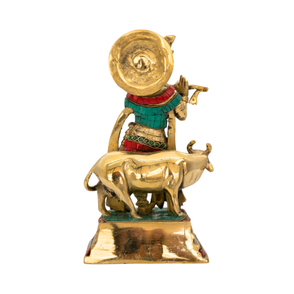Estátua de Krishna Govinda em Bronze Índia com Pedras Coloridas 25 cm - Imagem 2