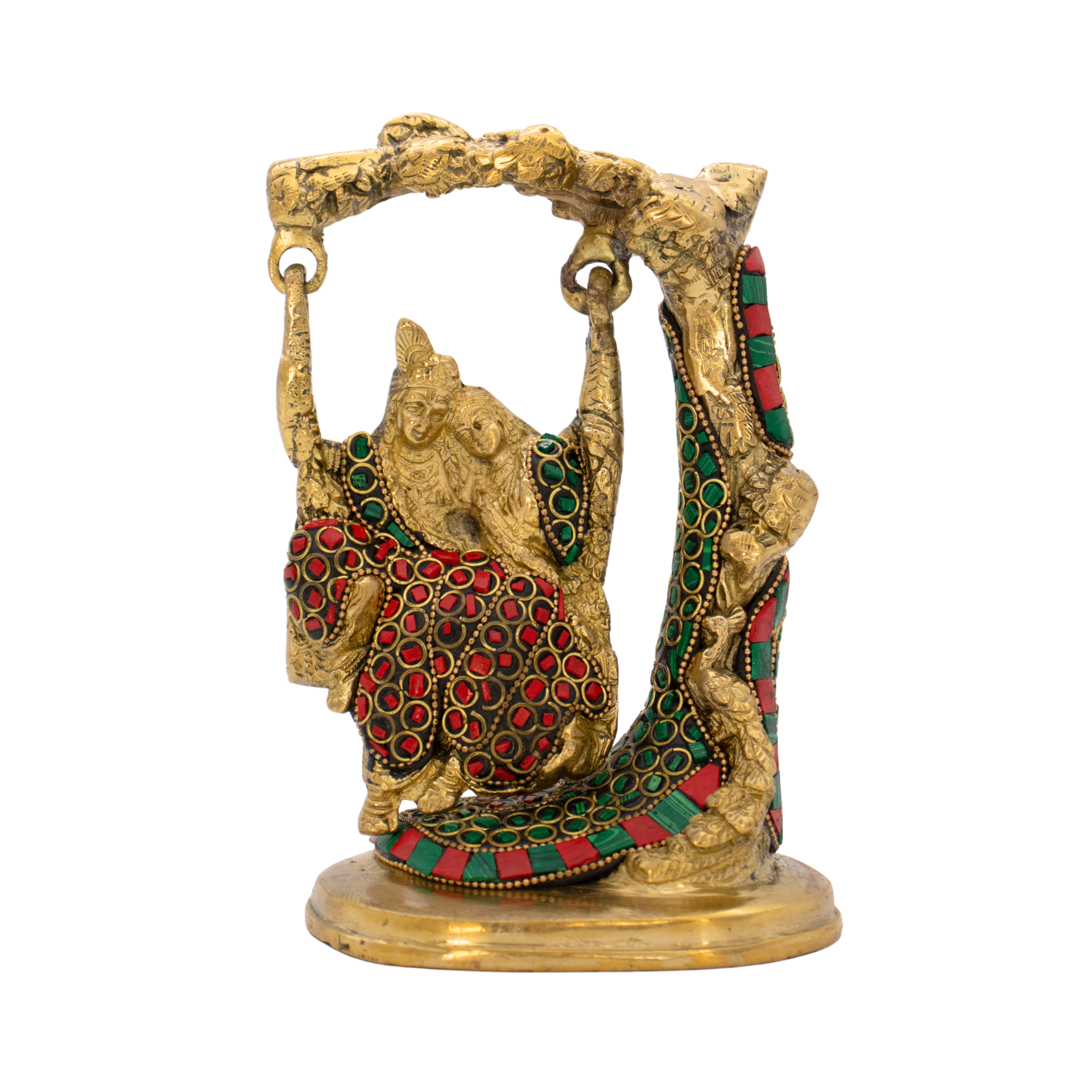 Radha Krishna em Bronze com Pedras Coloridas 16 cm