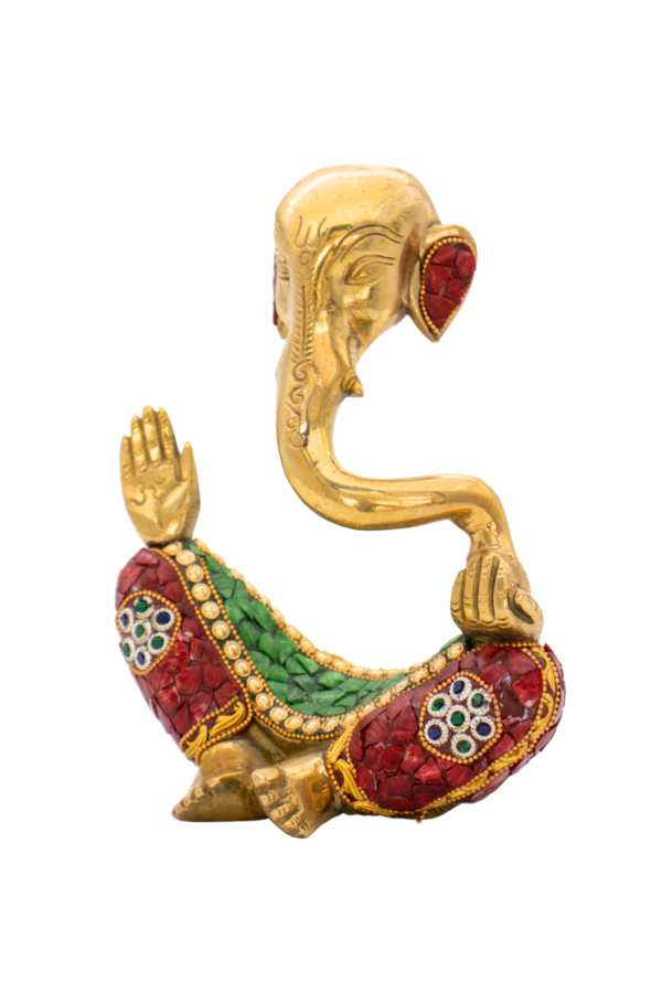 Estátua de Ganesha em Bronze Índia com Pedras Coloridas 20,5 cm - Imagem 3