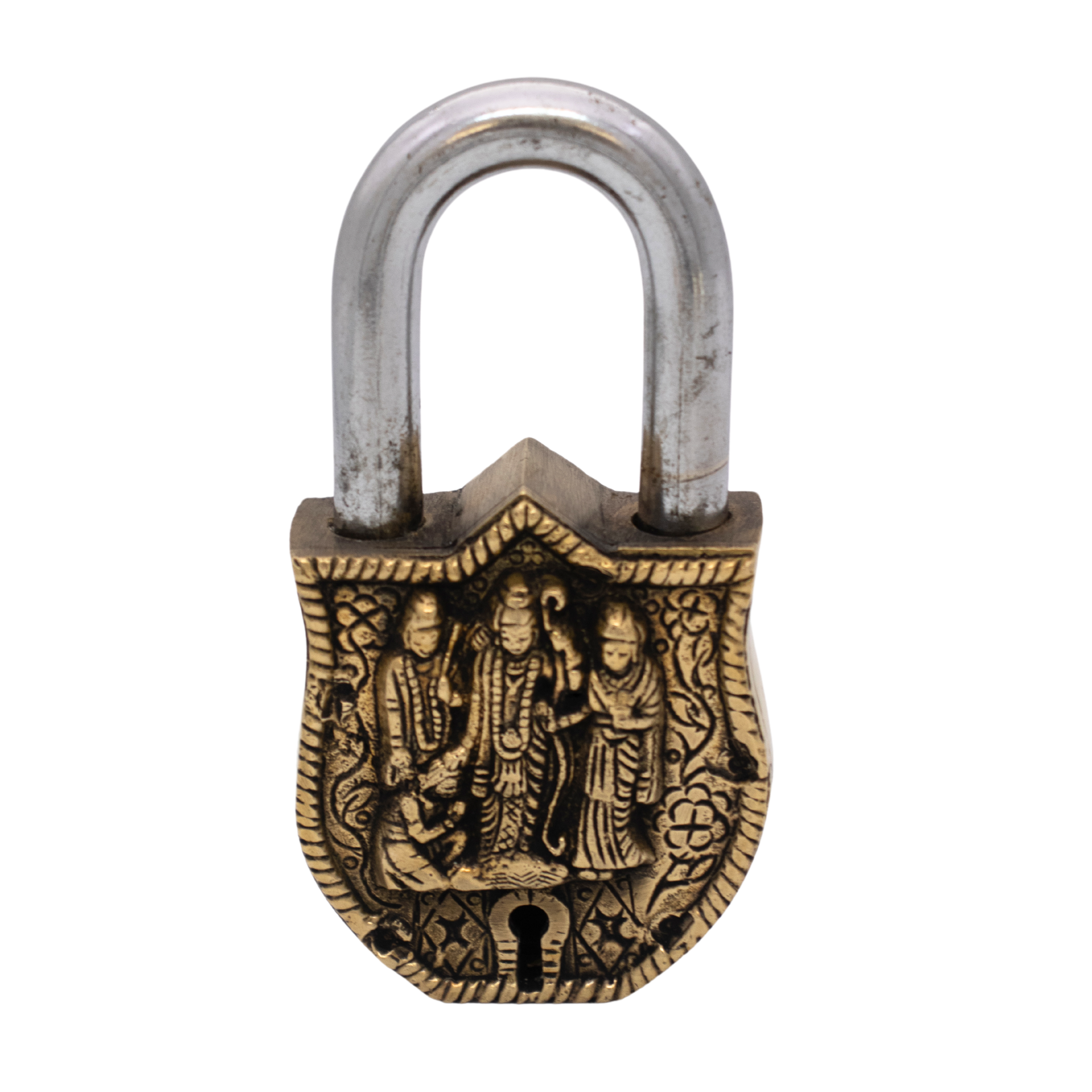 Estátua de Ram, Sita, Sesha, Hanuman em Bronze Cadeado Índia 11,5 cm
