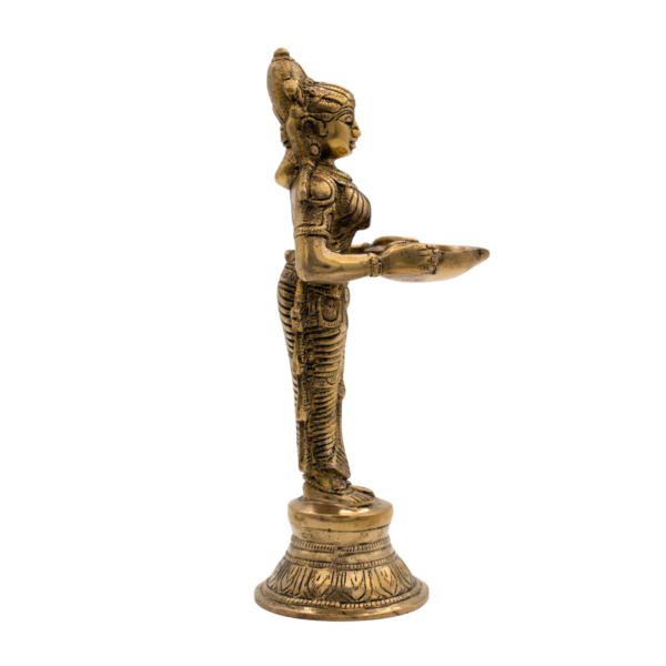 Lâmpada Diya em Bronze com Deusa Indiana Índia 22,5 cm - Imagem 2