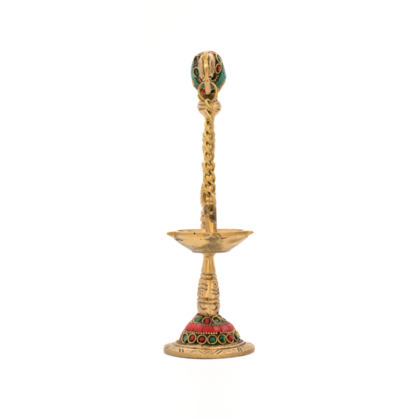 Lâmpada Diya em Bronze com Papagaio Índia com Pedras Coloridas 19,5 cm - Imagem 4