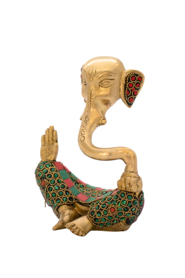Estátua de Ganesha em Bronze Índia com Pedras Coloridas 14,5 cm - Imagem 2