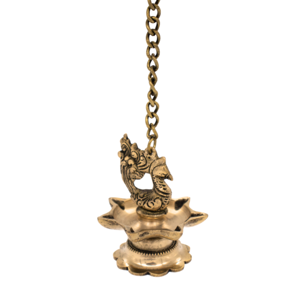 Lâmpada Diya em Bronze com Pavão Índia 31 cm - Imagem 4