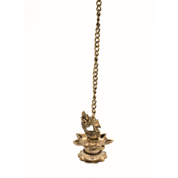Lâmpada Diya em Bronze com Pavão Índia 31 cm - Imagem 3