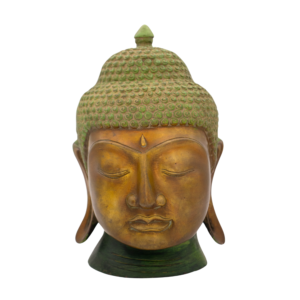 Cabeça de Buda em Bronze Pátina Esverdeada Índia 26,5 cm