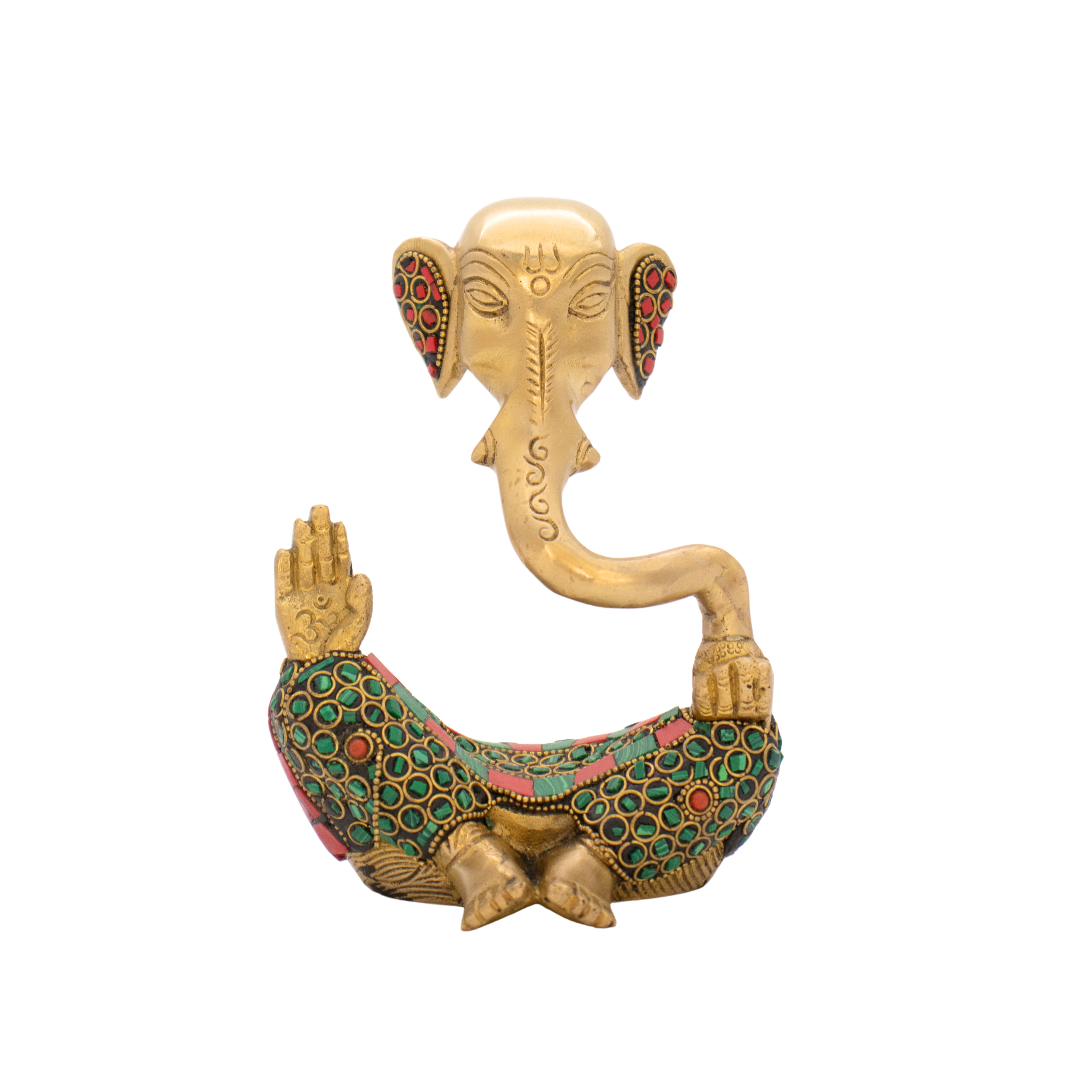 Estátua de Ganesha em Bronze Índia com Pedras Coloridas 14,5 cm