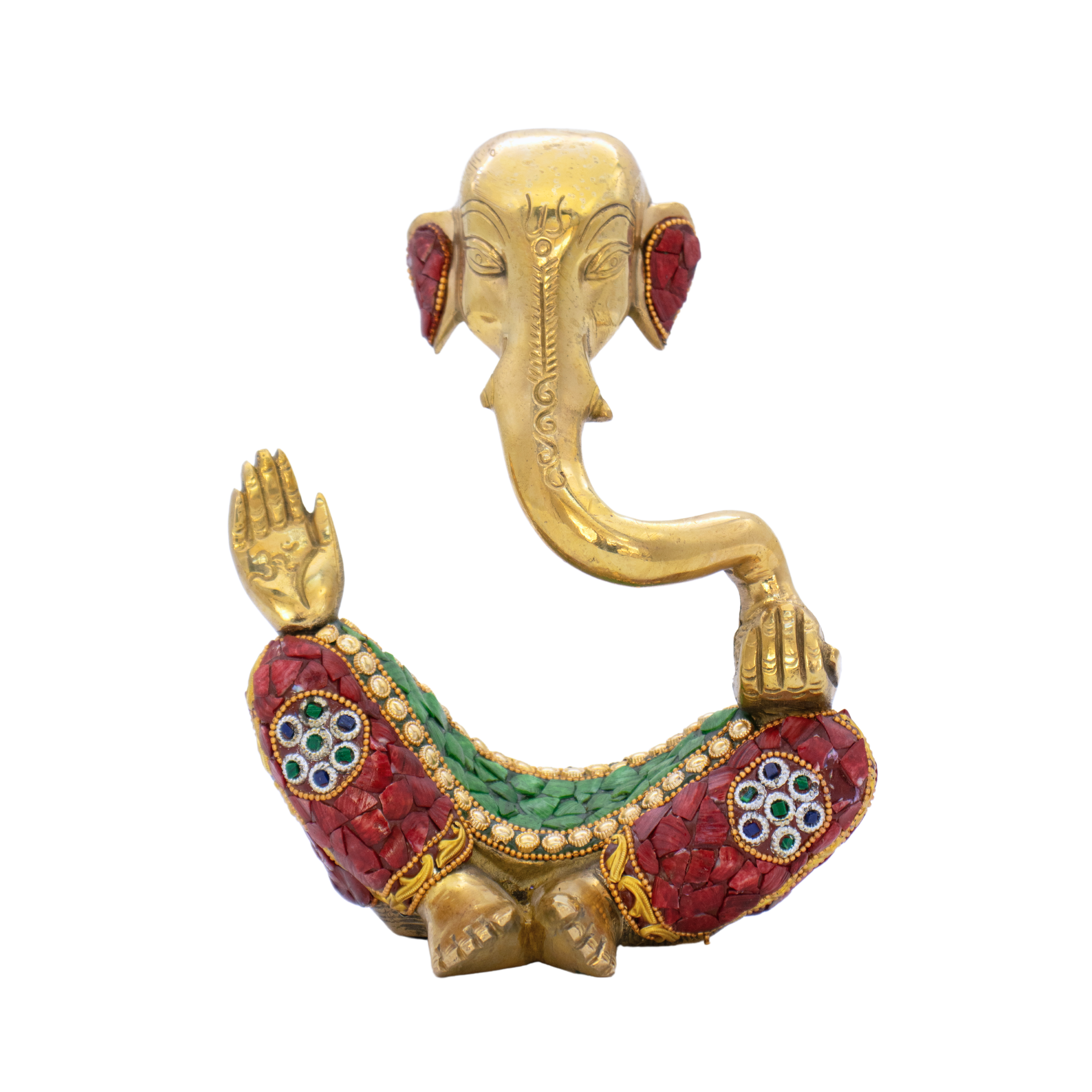 Estátua de Ganesha em Bronze Índia com Pedras Coloridas 20,5 cm
