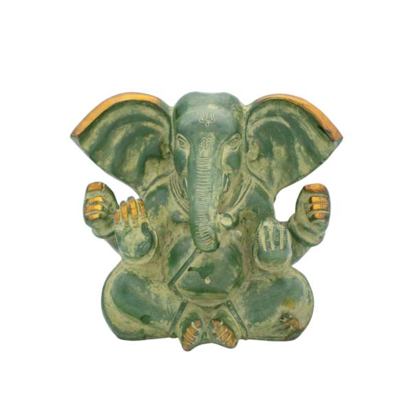 Estátua de Ganesha em Bronze Índia Pátina Esverdeada 19,5 cm