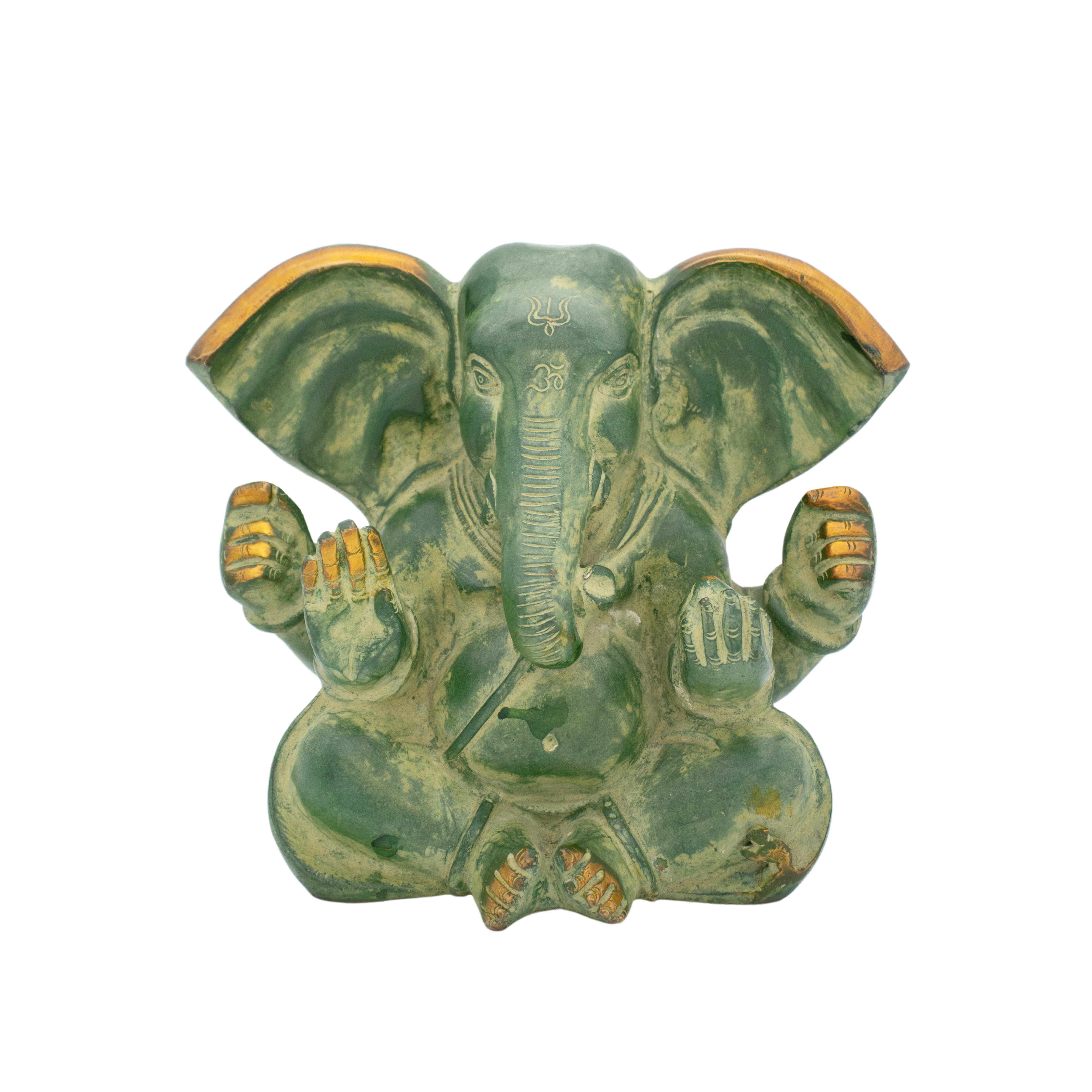 Estátua de Ganesha em Bronze Índia Pátina Esverdeada 19,5 cm