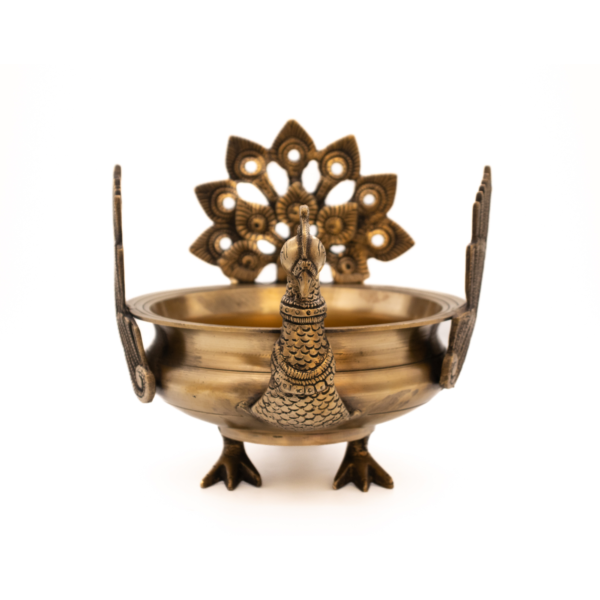 Tigela Decorativa com Pavão em Bronze Índia Urli  24 cm - Imagem 5
