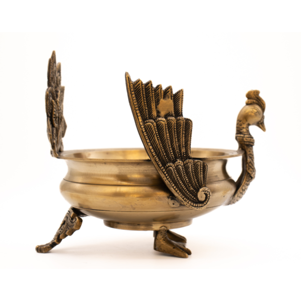 Tigela Decorativa com Pavão em Bronze Índia Urli  24 cm - Imagem 4