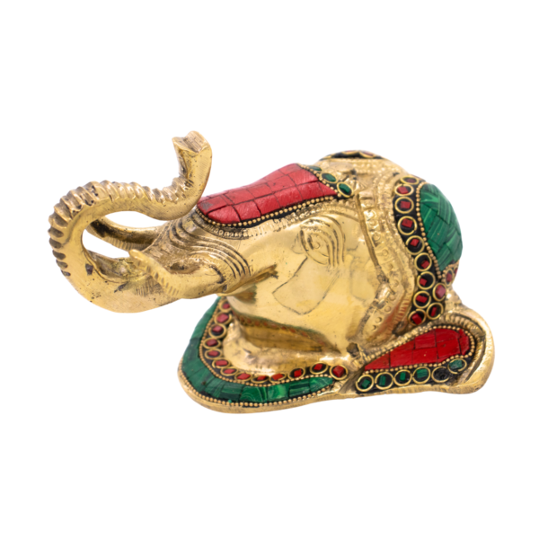 Estátua Máscara de Elefante em Bronze Índia com Pedras Coloridas 13,5 cm - Imagem 2