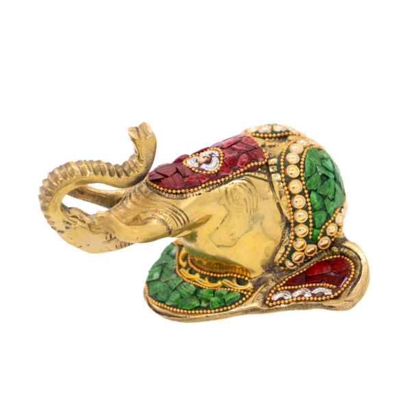 Estátua Máscara de Elefante em Bronze Índia com Pedras Coloridas e Pedra na Tromba 13,5 cm - Imagem 2
