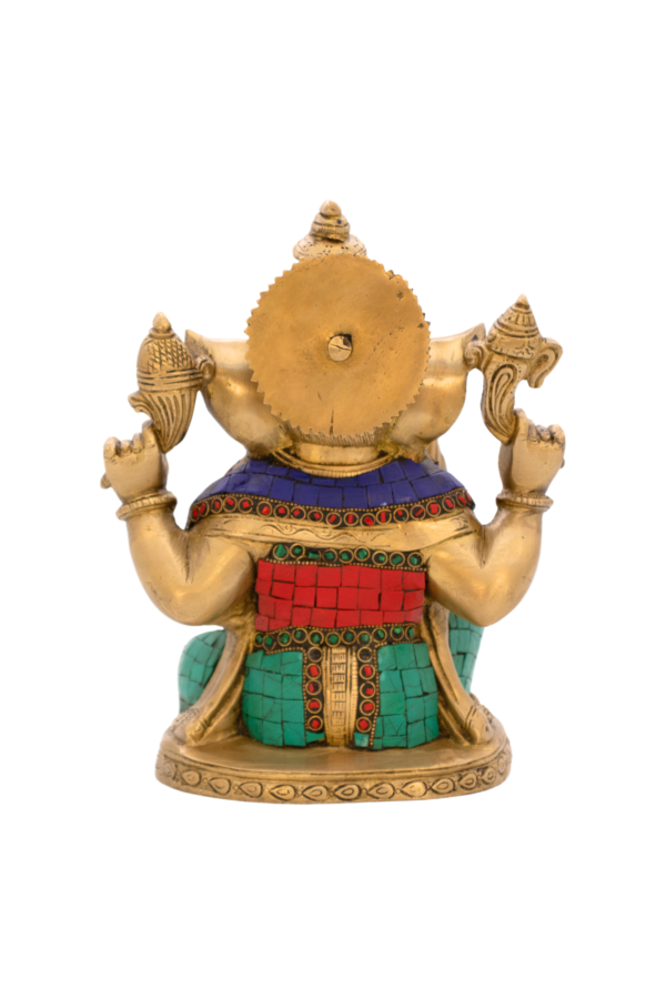 Estátua de Ganesha em Bronze Índia com Pedras Coloridas 22 cm - Imagem 4