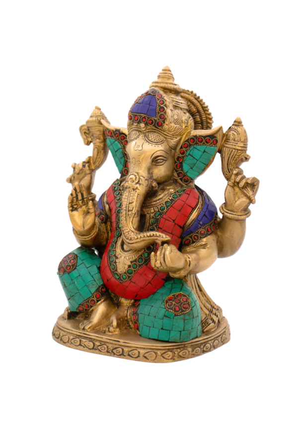 Estátua de Ganesha em Bronze Índia com Pedras Coloridas 22 cm - Imagem 3