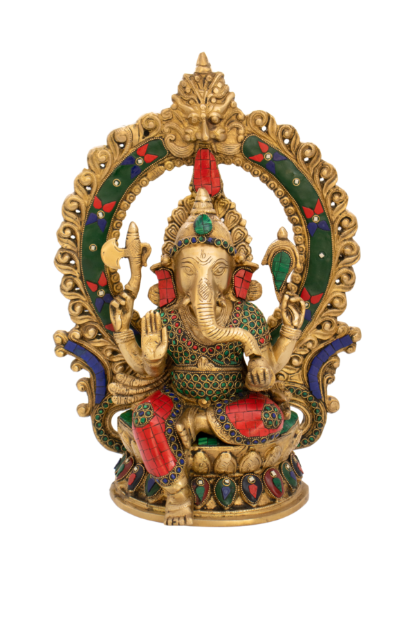 Estátua de Ganesha em Bronze Índia com Pedras Coloridas 37,5 cm - Imagem 2