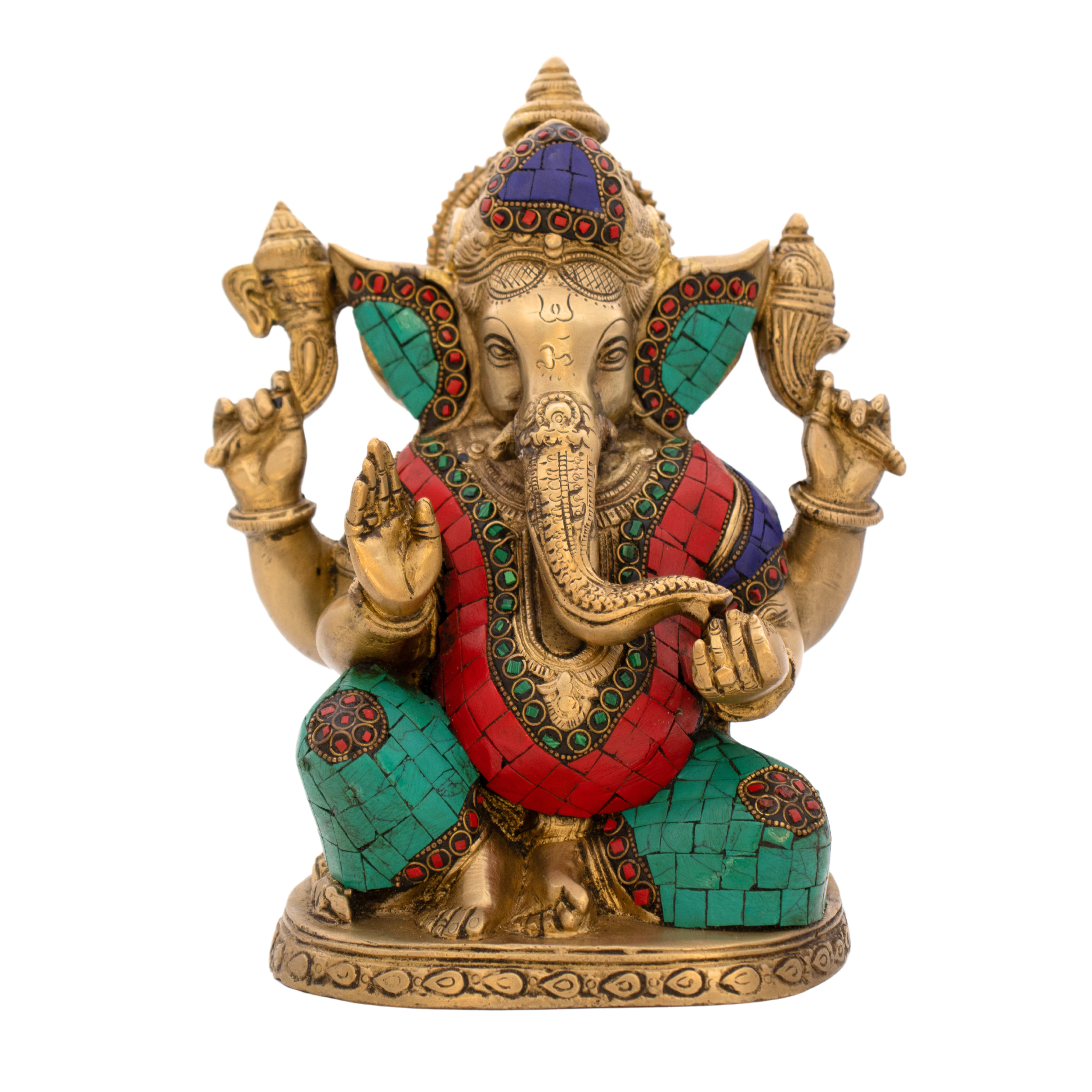 Estátua de Ganesha em Bronze Índia com Pedras Coloridas 22 cm