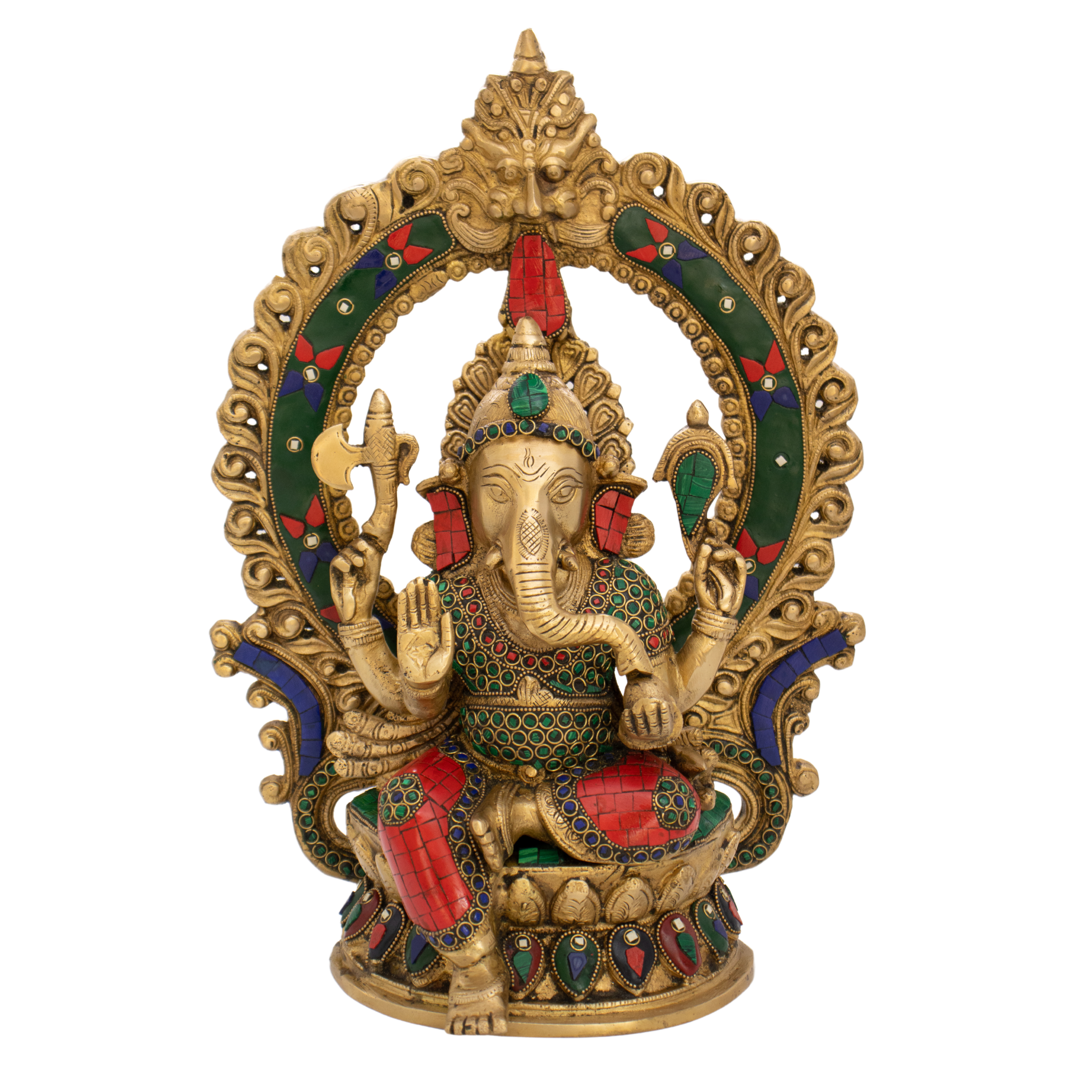 Estátua de Ganesha em Bronze Índia com Pedras Coloridas 37,5 cm