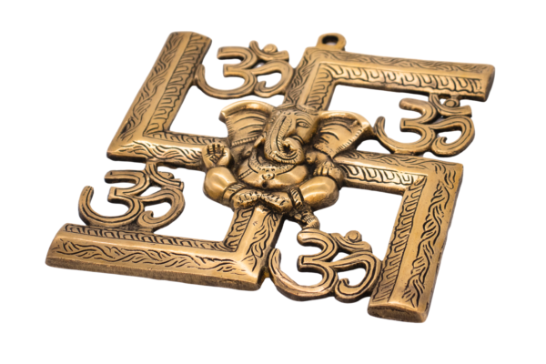 Ganesha com Swástika em Bronze Índia 21 cm - Imagem 3