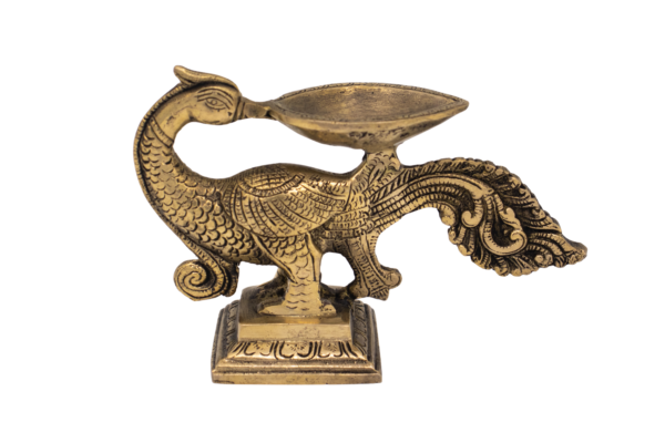 Lâmpada Diya em Bronze Índia com Pavão 17,5 cm - Imagem 2