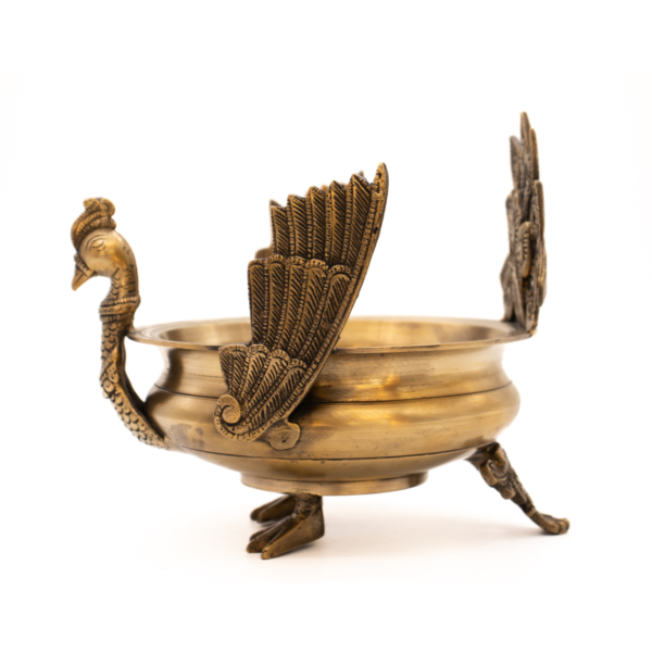 Tigela Decorativa com Pavão em Bronze Índia Urli  24 cm - Imagem 2