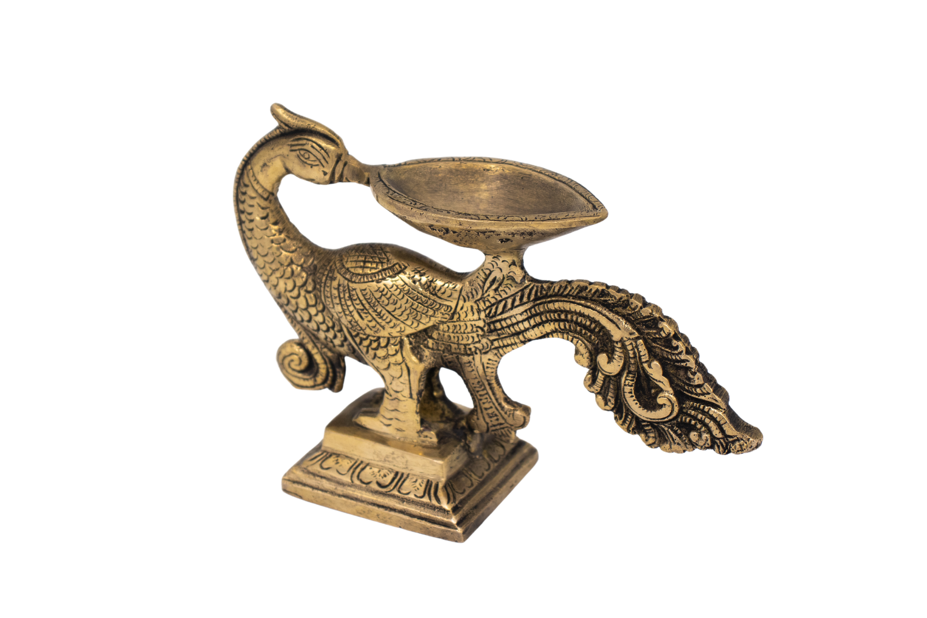 Lâmpada Diya em Bronze Índia com Pavão 17,5 cm