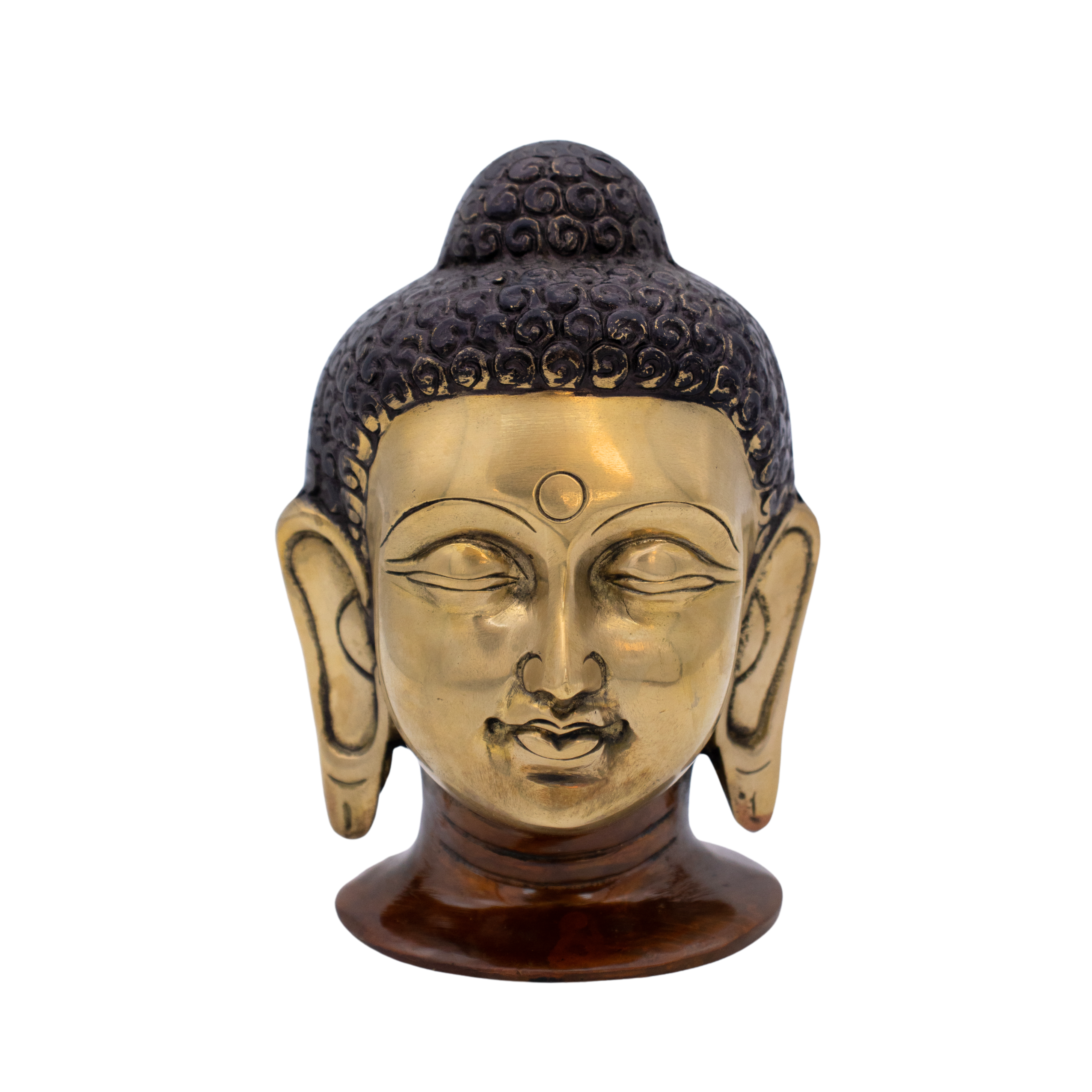 Cabeça de Buda em Bronze Índia Preto e Marrom 15,5 cm