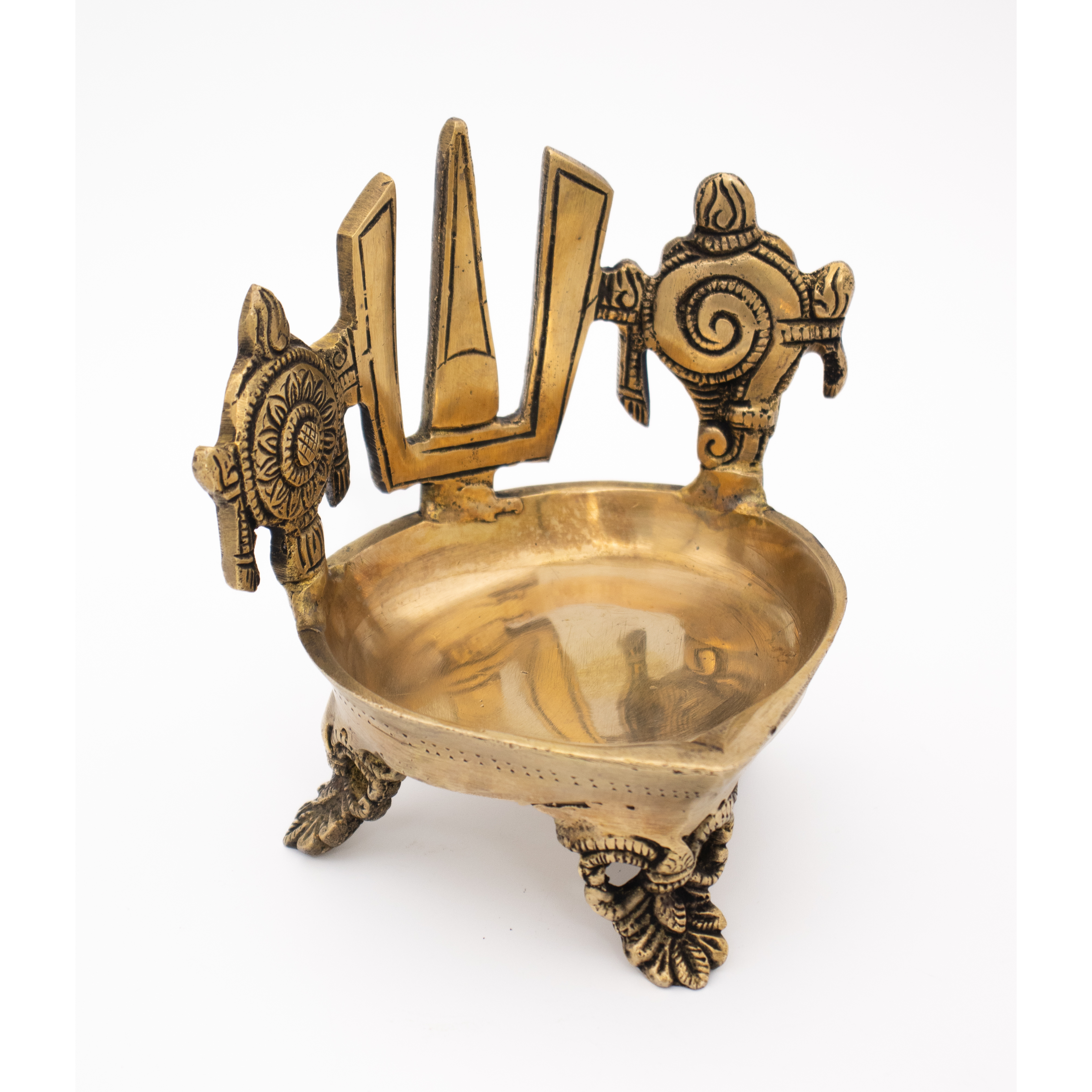 Lâmpada Diya em Bronze Índia com Trishula 13 cm