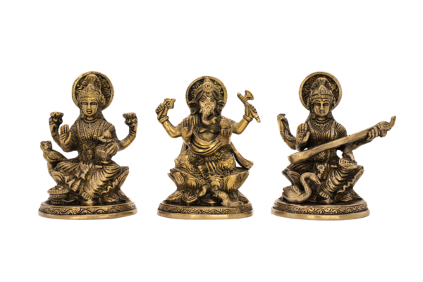 Estátuas de Ganesha, Lákshmi, Saraswati em Bronze Índia Conjunto 12,5 cm - Imagem 2