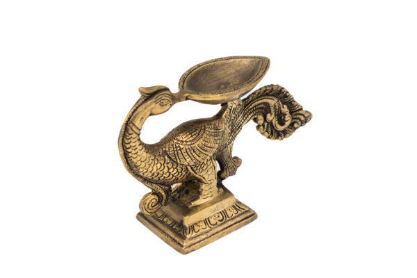 Lâmpada Diya em Bronze Índia com Pavão 17,5 cm - Imagem 4