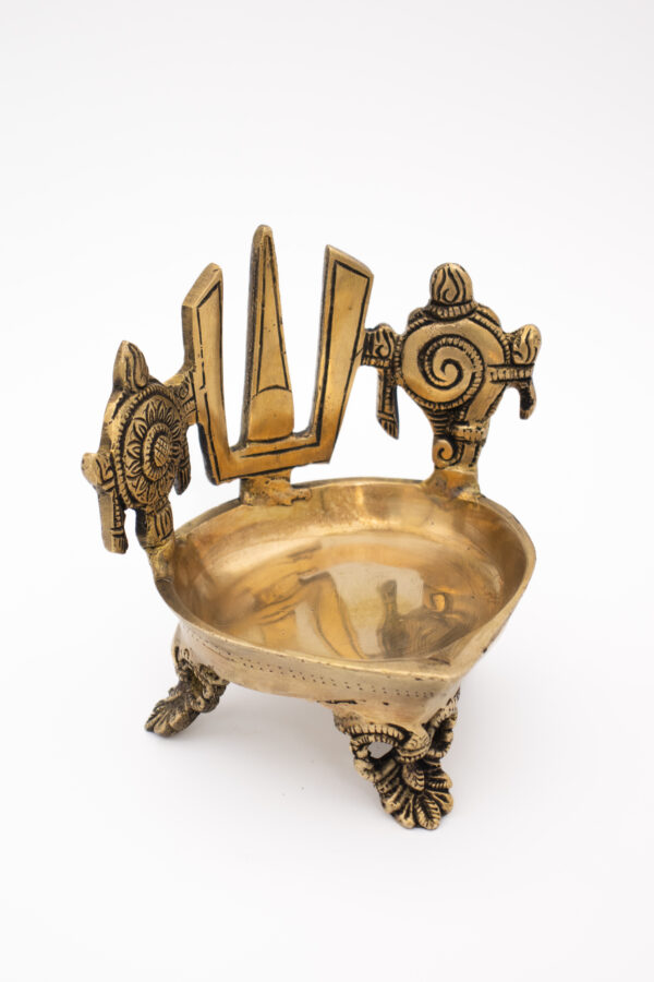 Lâmpada Diya em Bronze Índia com Trishula 13 cm - Imagem 2