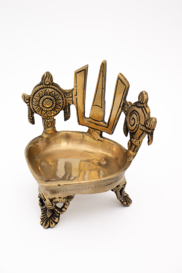 Lâmpada Diya em Bronze Índia com Trishula 13 cm - Imagem 4