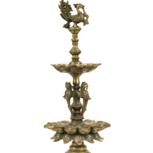 Lâmpada Diya com Pavão em Bronze 48 cm